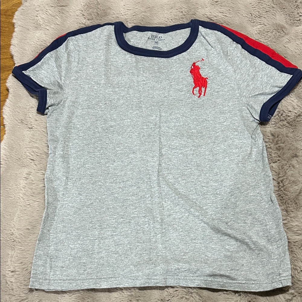 Polo by Ralph Lauren Medium Gray Tee with Red and Navy Accents